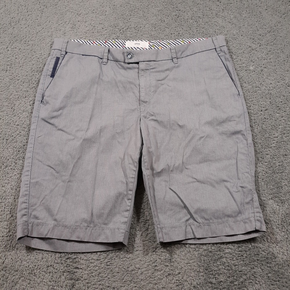 BRAX Feel Good Chino Shorts Mens 40 x 11.5 Blue Pinstriped Cotton Blend